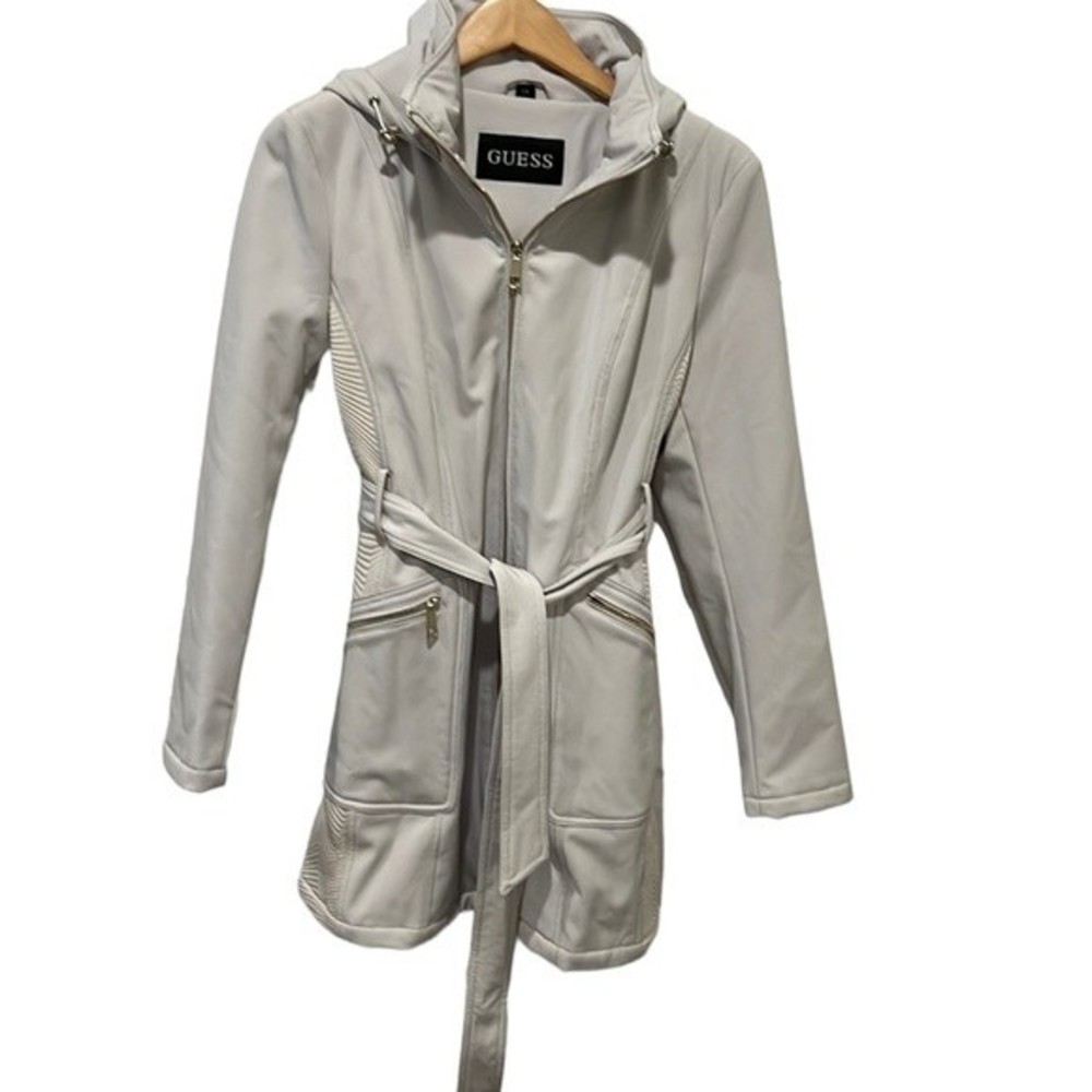 Guess light tan belted hooded jacket size Large